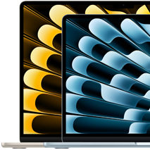 Dois modelos MacBook Air a mostrar uma comparação do tamanho dos ecrãs: 13,6 e 15,3 polegadas, medidos na diagonal