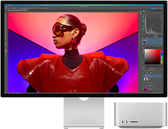 Uma fotografia colorida a ser editada com o Mac Studio e o Studio Display