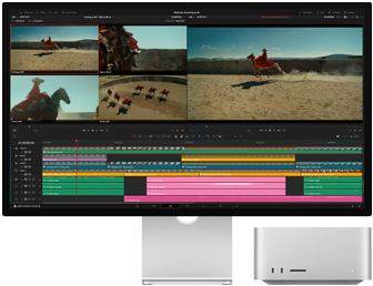 Um filme a ser editado com o Mac Studio e Studio Display