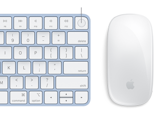 Grande plano de teclado e rato a combinar, com a impressão digital do Touch ID em destaque